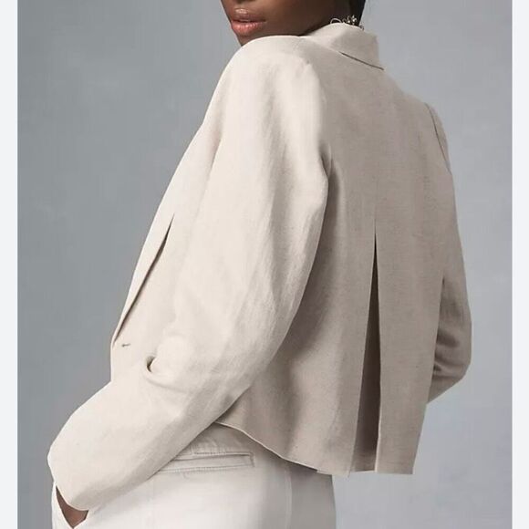 Anthropologie Dolan Beige Linen Blend Cropped Blazer NWT Size Extra Extra Small - Picture 3 of 9